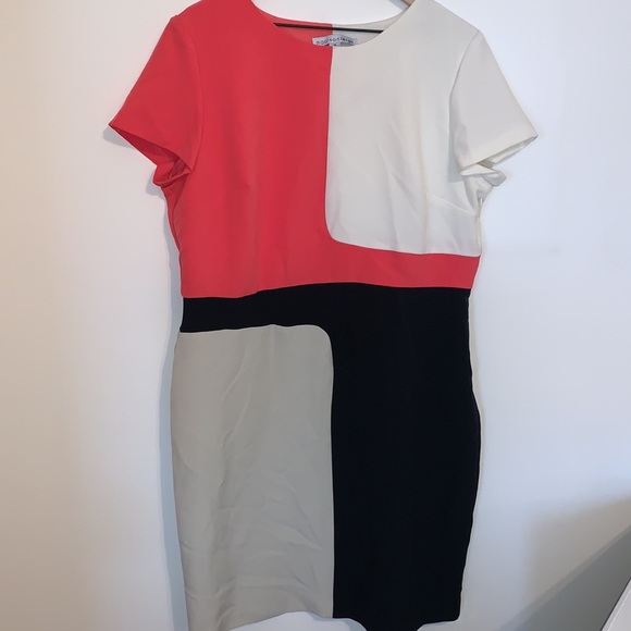 Madison Leigh Color Block Crew Neck Cap Sleeve Mid Knee Length Dress Size 18 - Picture 3 of 7